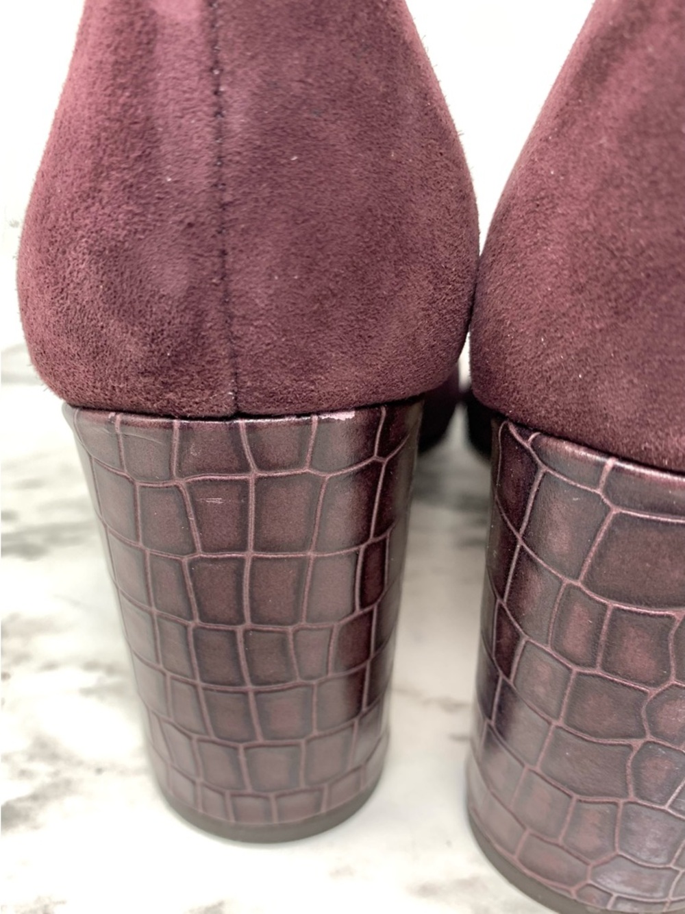 Essex Lane Margan Burgundy Suede Reptile Print Block Heel Pumps 8 Classic Preppy - Picture 9 of 15
